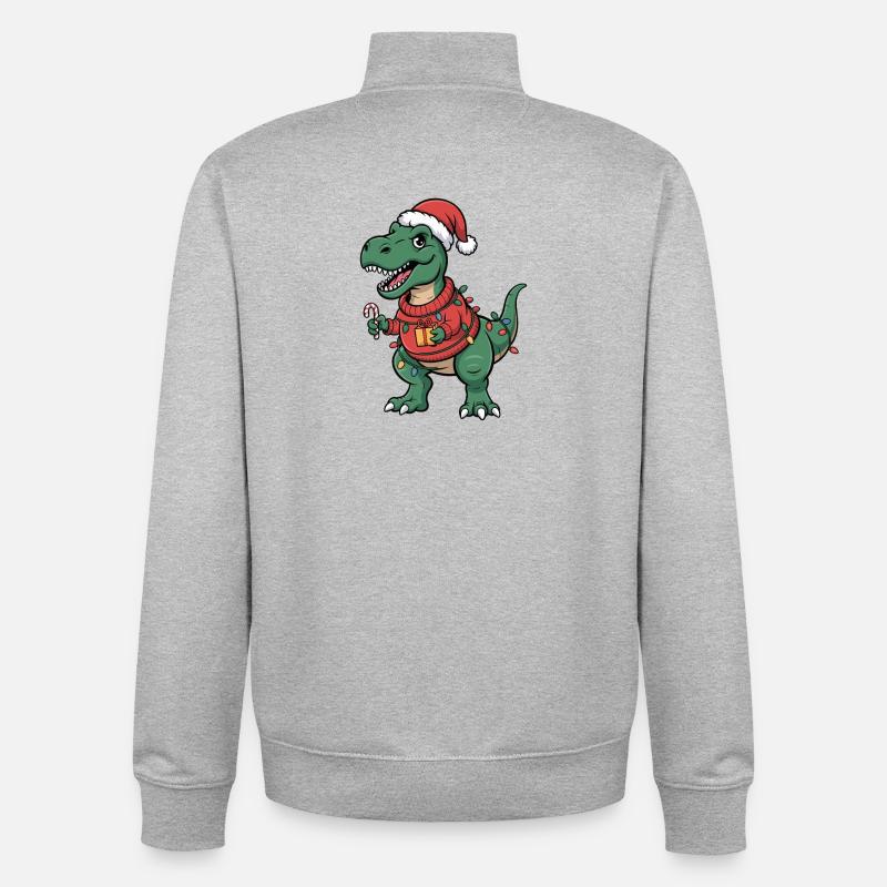 T-Rex de Noël en pull - Sweat zippé unisexe en coton bio Stanley/Stella - gris chiné