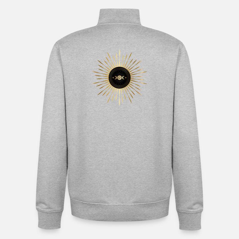 Aube dorée soleil et lune - Sweat zippé unisexe en coton bio Stanley/Stella - gris chiné