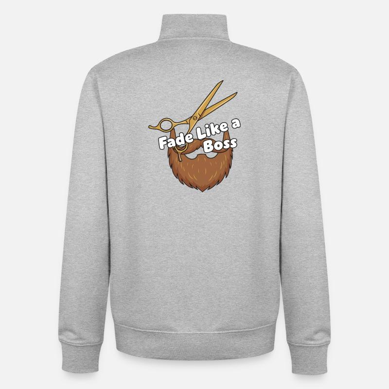 Fondu comme... Ciseaux à barbe - Sweat zippé unisexe en coton bio Stanley/Stella - gris chiné