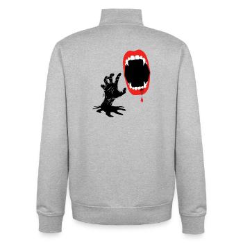 Creepy vampire with bloody fangs in the - Unisex Organic Zip Sweatshirt by Stanley/Stella - heather grey - Back - AI Model Male 185 light (185cm)