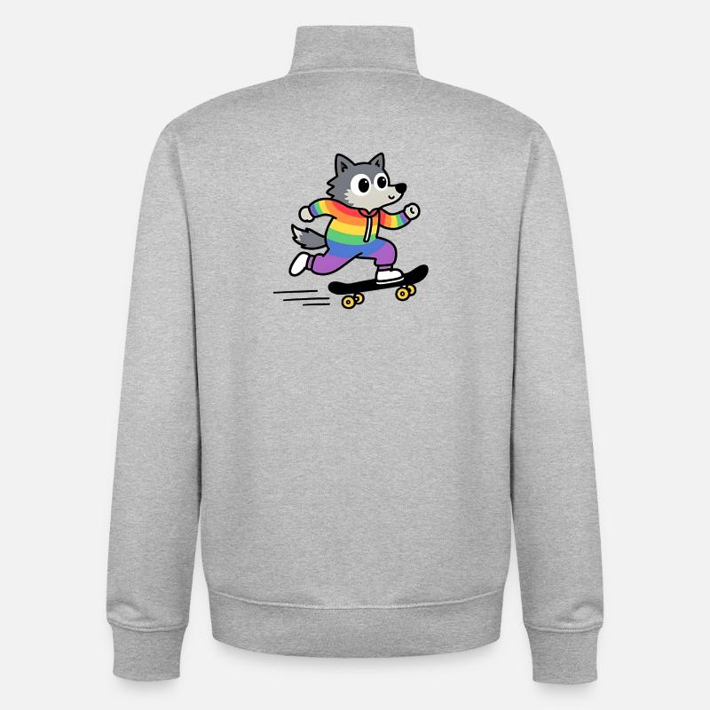 Regenbogen Wolf Schlittschuh - Unisex Organic Zip Sweatshirt von Stanley/Stella - Grau meliert
