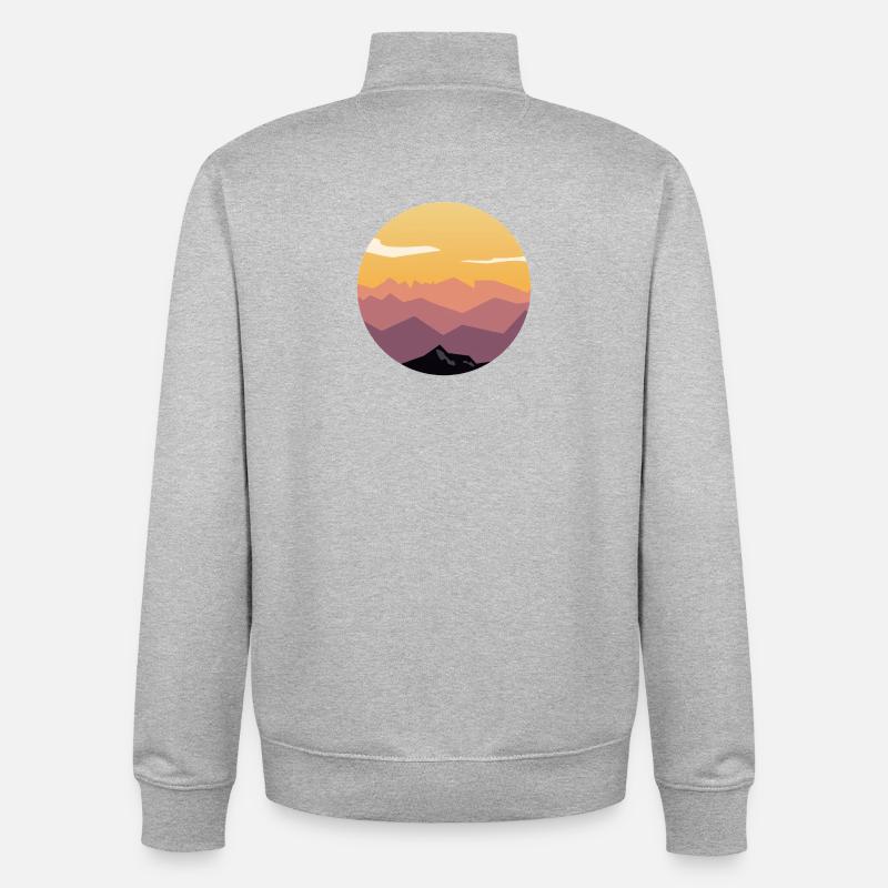 Circle Sunset Mountain Gradient - Unisex Organic Zip Sweatshirt by Stanley/Stella - heather grey