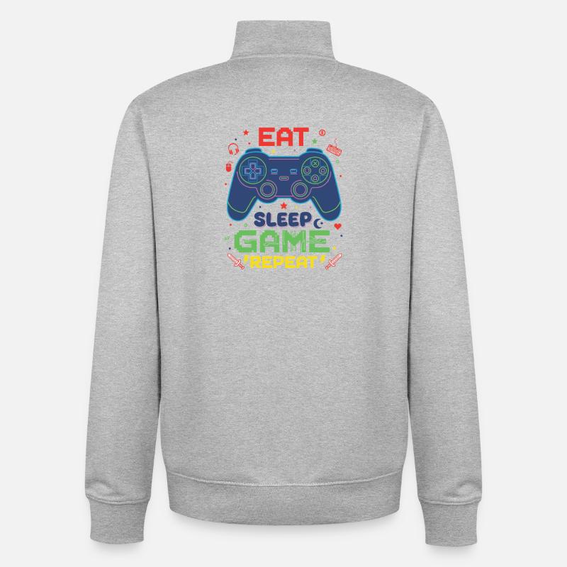Eat Sleep Game Repeat Neon Controller - Unisex Organic Zip Sweatshirt von Stanley/Stella - Grau meliert