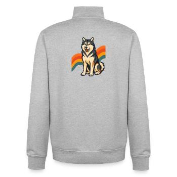 Alaskan Malamute Hund mit Regenbogenhintergrund - Unisex Organic Zip Sweatshirt von Stanley/Stella - Grau meliert - Hinten - AI Model Male 185 light (185cm)