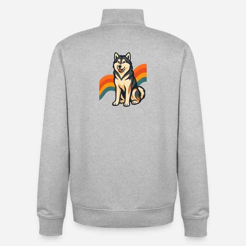 Alaskan Malamute Dog with Rainbow Background - Unisex Organic Zip Sweatshirt by Stanley/Stella - heather grey