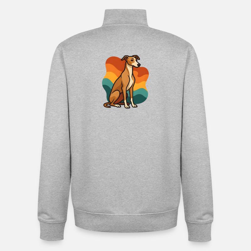 Chien lévrier en Chien Sunset - Sweat zippé unisexe en coton bio Stanley/Stella - gris chiné