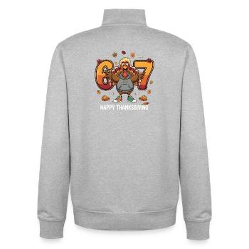 Thanksgiving Turkey Hoodie 60s - Unisex Organic Zip Sweatshirt by Stanley/Stella - heather grey - Back - AI Model Male 185 light (185cm)
