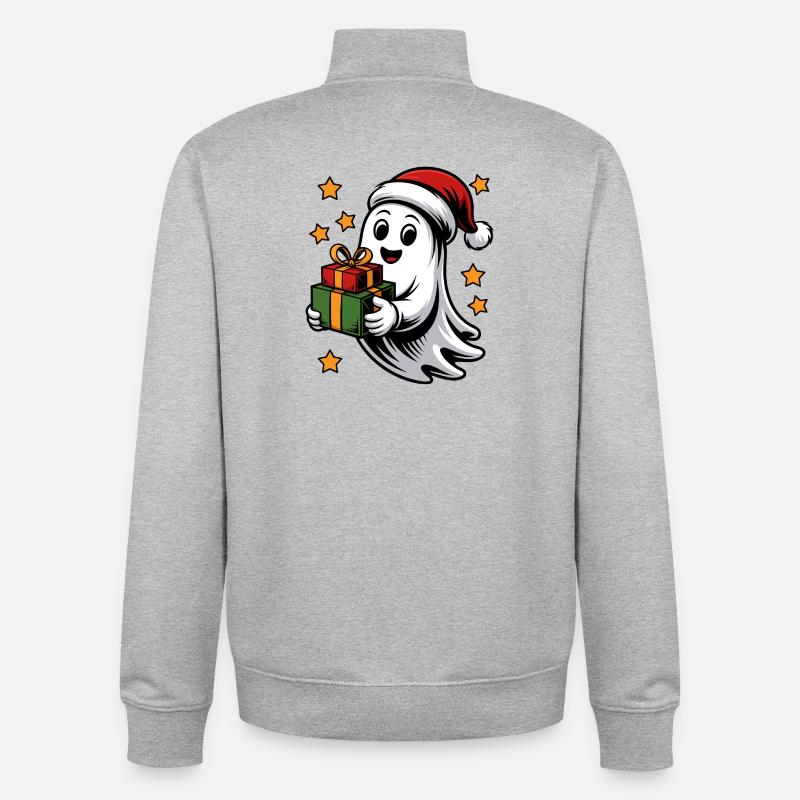 Geist mit Weihnachtsgeschenken - Unisex Organic Zip Sweatshirt von Stanley/Stella - Grau meliert