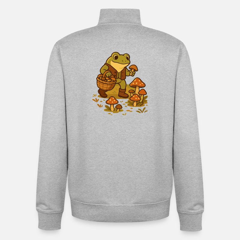 Grenouille avec panier à champignons – Mushroom Picker Frog - Sweat zippé unisexe en coton bio Stanley/Stella - gris chiné