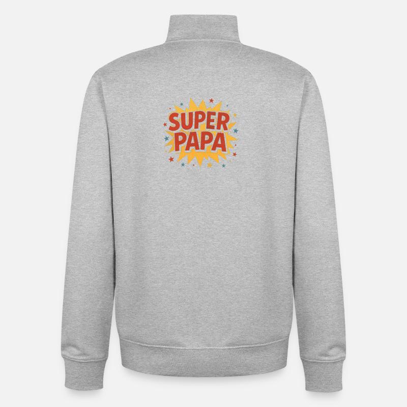 Super papa Comic Explosion - Sweat zippé unisexe en coton bio Stanley/Stella - gris chiné