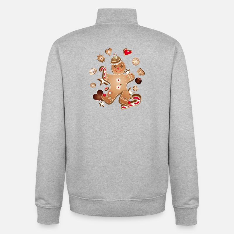 Fröhlicher Lebkuchenmann mit Weihnachtsplätzchen - Unisex Organic Zip Sweatshirt von Stanley/Stella - Grau meliert