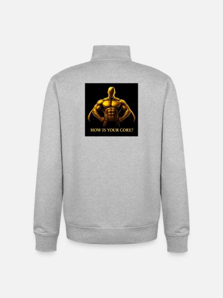 Gouden Kernheld Fitness Illustratie - Unisex sweater met rits van biologisch katoen Stanley/Stella - grijs gemêleerd