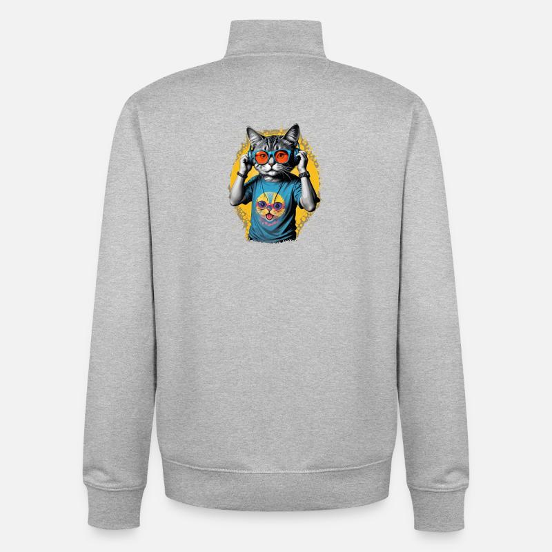 Neon Cat DJ Vibe Tee - Sweat zippé unisexe en coton bio Stanley/Stella - gris chiné