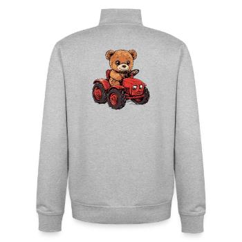 Ours en peluche sur tracteur rouge - Sweat zippé unisexe en coton bio Stanley/Stella - gris chiné - Dos - AI Model Male 185 light (185cm)