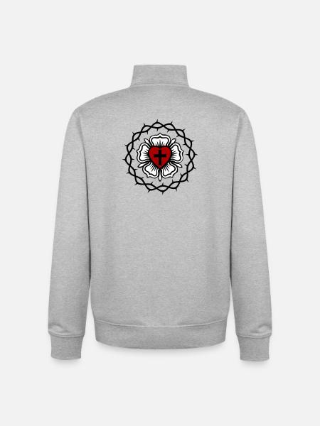 Rose luthérienne et couronne d’épines - Sweat zippé unisexe en coton bio Stanley/Stella - gris chiné