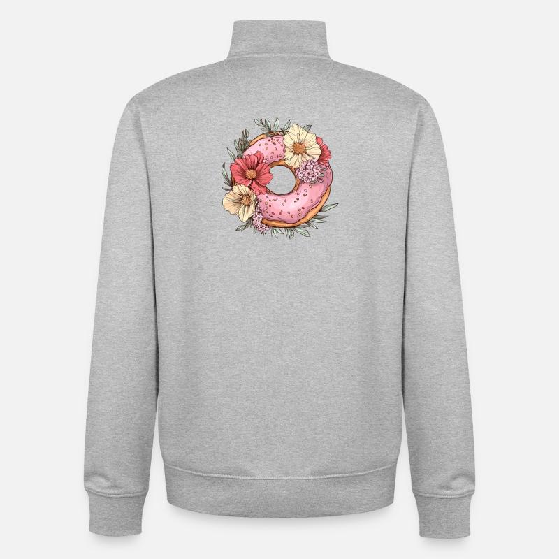 Beignet à la fleur rose - Sweat zippé unisexe en coton bio Stanley/Stella - gris chiné
