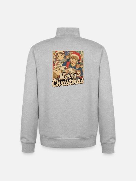 Anime Katzen Weihnachtsparty - Unisex Organic Zip Sweatshirt von Stanley/Stella - Grau meliert