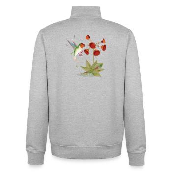 Hummingbird meets suction bell flower – funny motif - Unisex Organic Zip Sweatshirt by Stanley/Stella - heather grey - Back - AI Model Male 185 light (185cm)