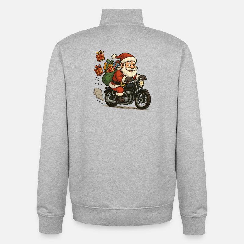 Weihnachtsmann auf Motorrad mit Geschenken - Unisex Organic Zip Sweatshirt von Stanley/Stella - Grau meliert