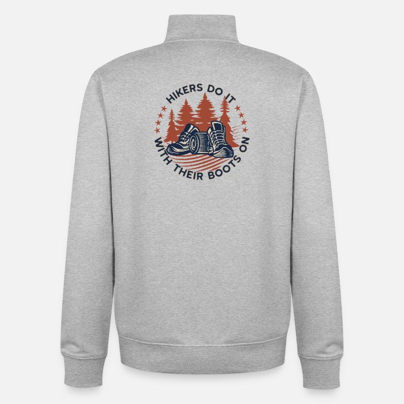 Drôle de chaussures de randonnée Circle Badge - Sweat zippé unisexe en coton bio Stanley/Stella - gris chiné
