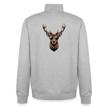 Deer with antlers and sunglasses - Unisex Organic Zip Sweatshirt by Stanley/Stella - heather grey - Back - AI Model Male 185 light (185cm)
