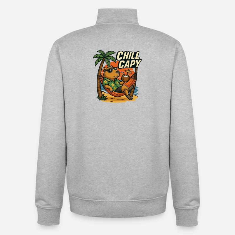 Chill Capy – Capybara de plage - Sweat zippé unisexe en coton bio Stanley/Stella - gris chiné
