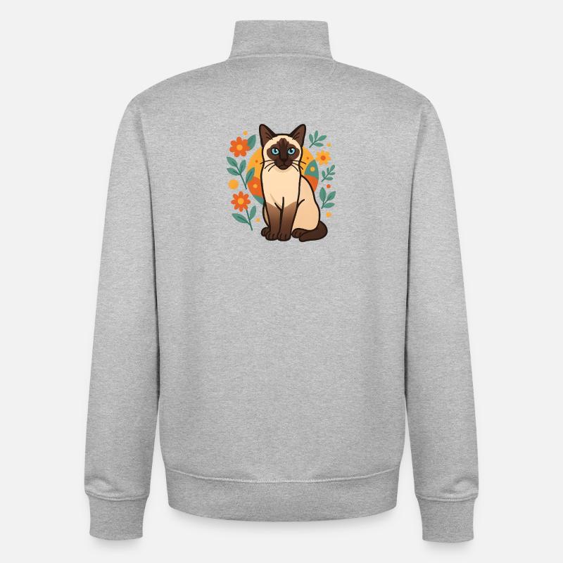 Motifs de fleurs de chat siamois - Sweat zippé unisexe en coton bio Stanley/Stella - gris chiné