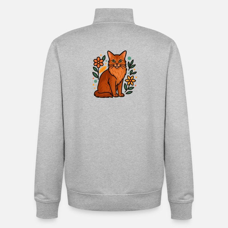 Chat somalien et fleurs - Sweat zippé unisexe en coton bio Stanley/Stella - gris chiné
