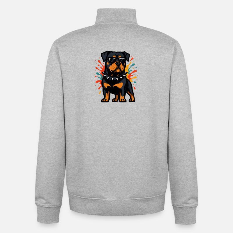 Rottweiler Hund mit Farbexplosion - Unisex Organic Zip Sweatshirt von Stanley/Stella - Grau meliert