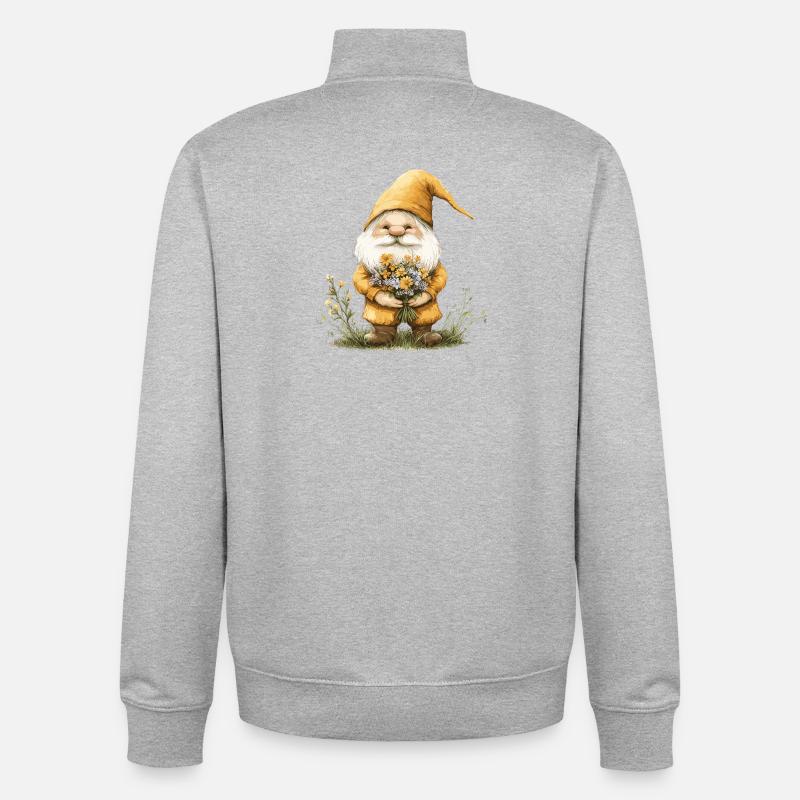 Gnome avec panier de fleurs - Sweat zippé unisexe en coton bio Stanley/Stella - gris chiné