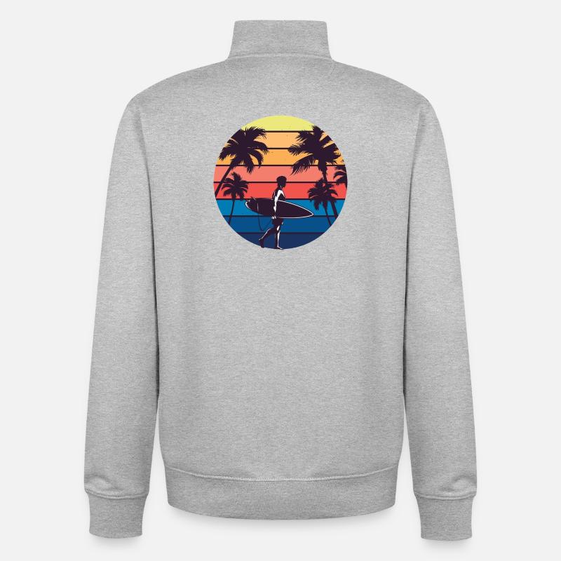 Silhouette du Surfeur Couchant de Soleil - Sweat zippé unisexe en coton bio Stanley/Stella - gris chiné