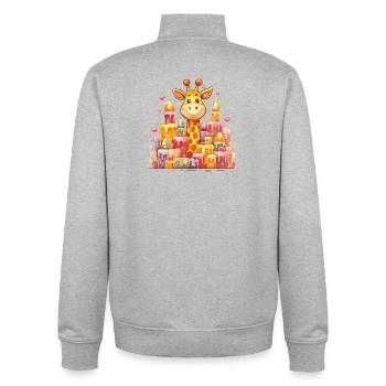 Girafe colorée devant des châteaux de bougies - Sweat zippé unisexe en coton bio Stanley/Stella - gris chiné - Dos - AI Model Male 185 light (185cm)