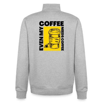 Même mon café a besoin de café Design amusant - Sweat zippé unisexe en coton bio Stanley/Stella - gris chiné - Dos - AI Model Male 185 light (185cm)