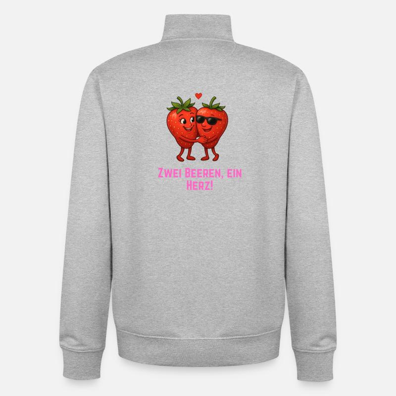 Zwei Beeren ein Herz - Erdbeeren Paar - Unisex Organic Zip Sweatshirt von Stanley/Stella - Grau meliert