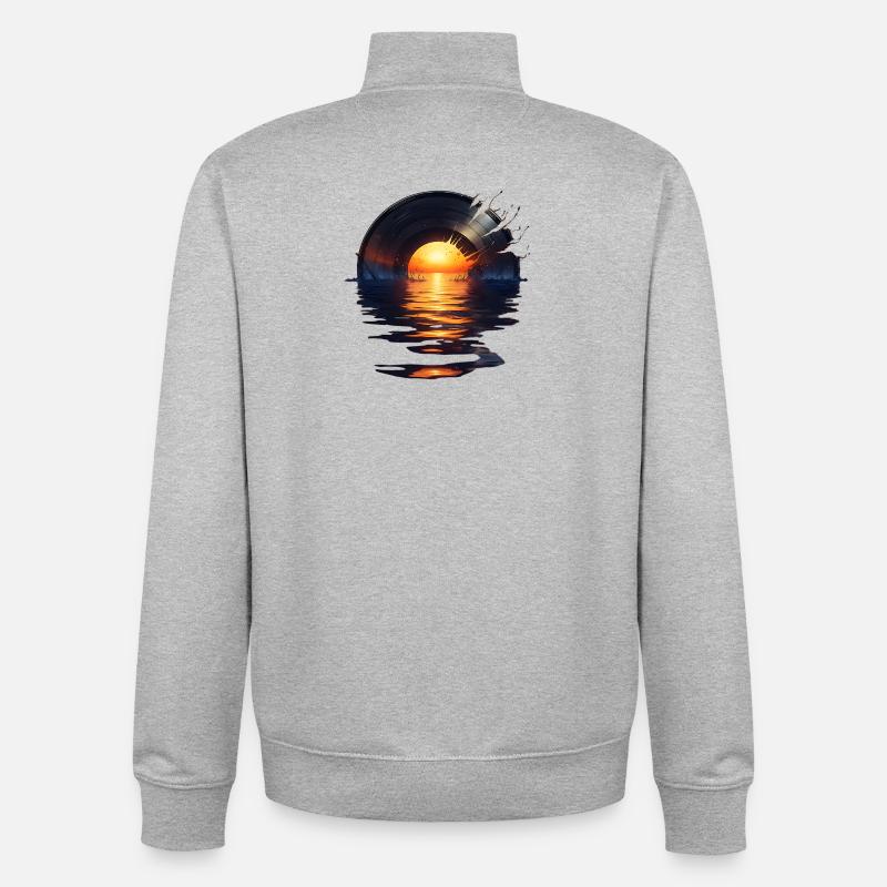 Vinyle Sunset - Le bruit des vagues - Sweat zippé unisexe en coton bio Stanley/Stella - gris chiné