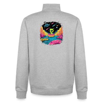 Petit extraterrestre sur beignet dans un cosmos coloré - Sweat zippé unisexe en coton bio Stanley/Stella - gris chiné - Dos - AI Model Male 185 light (185cm)