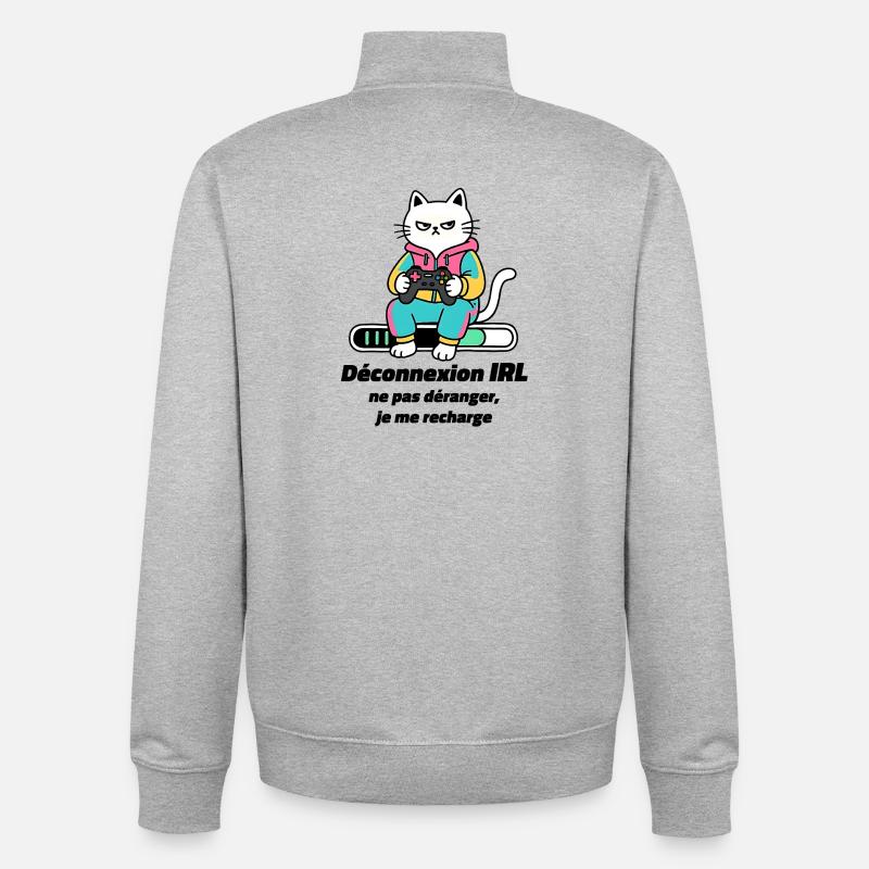 Chat Gamer Console Retro - Sweat zippé unisexe en coton bio Stanley/Stella - gris chiné