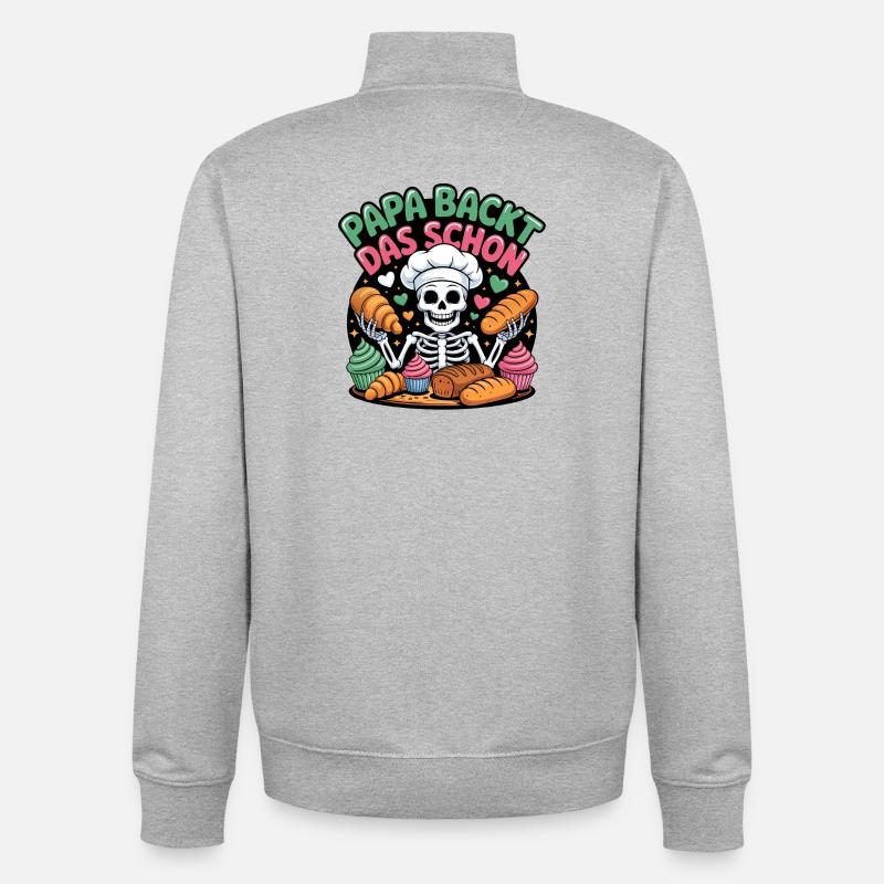 Daddy bakes this nice skeleton chef - Unisex Organic Zip Sweatshirt by Stanley/Stella - heather grey