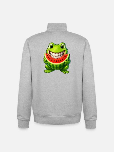 Cheerful frog toad with watermelon summer - Unisex Organic Zip Sweatshirt by Stanley/Stella - heather grey