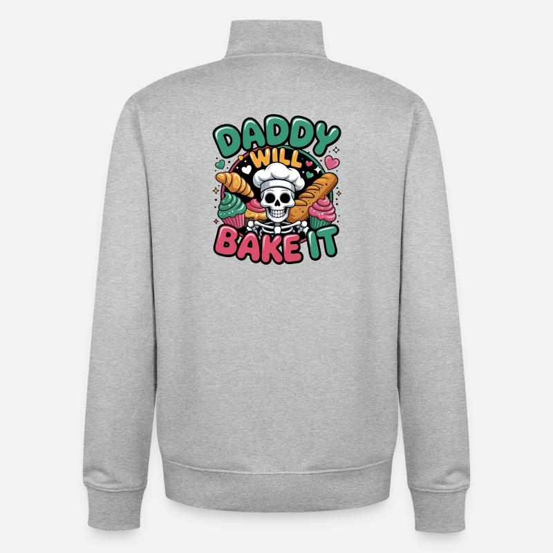 Daddy Will Bake It Skull Chef - Unisex Organic Zip Sweatshirt by Stanley/Stella - heather grey