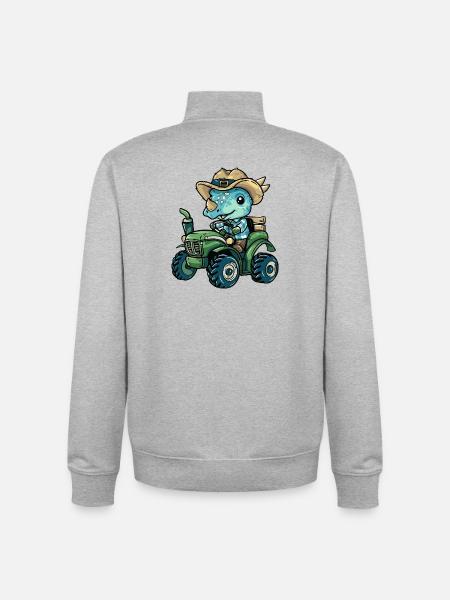 Dinosaur triceratops Tractor Farmer - Unisex Organic Zip Sweatshirt by Stanley/Stella - heather grey