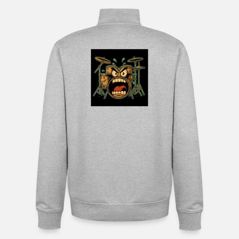Cartoon de batterie en colère - Sweat zippé unisexe en coton bio Stanley/Stella - gris chiné