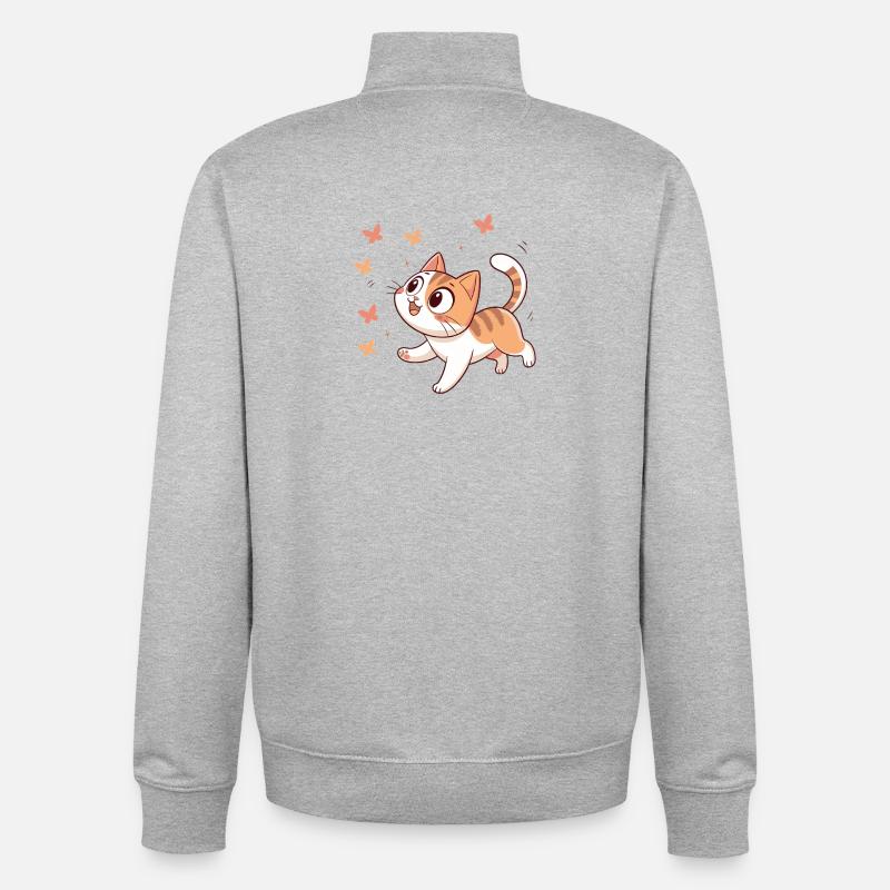 Chaton joyeux papillons - Sweat zippé unisexe en coton bio Stanley/Stella - gris chiné