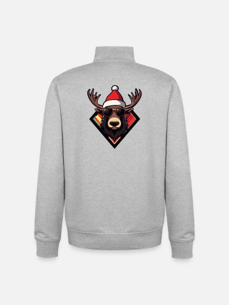 Reindeer in Christmas sunglasses style - Unisex Organic Zip Sweatshirt by Stanley/Stella - heather grey