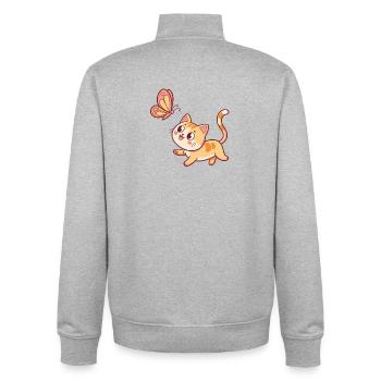 Chat curieux et papillon - Sweat zippé unisexe en coton bio Stanley/Stella - gris chiné - Dos - AI Model Male 185 light (185cm)