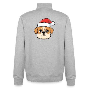 Grimmiger Bulldog im Santa Hut Anti Weihnahchten - Unisex Organic Zip Sweatshirt von Stanley/Stella - Grau meliert - Hinten - AI Model Male 185 light (185cm)