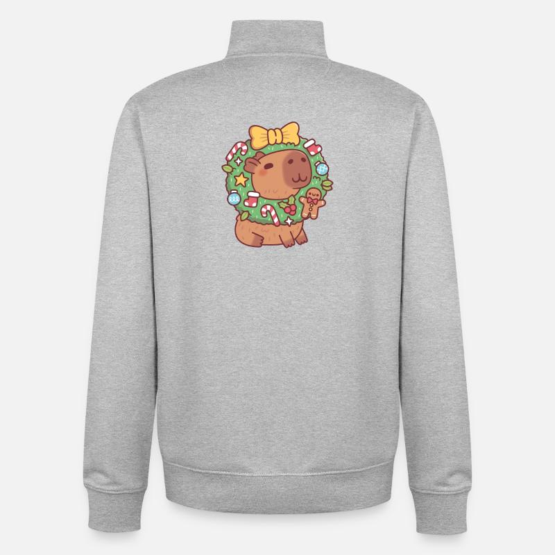 Süßes Capybara mit Weihnachtskranz Lustig - Unisex Organic Zip Sweatshirt von Stanley/Stella - Grau meliert