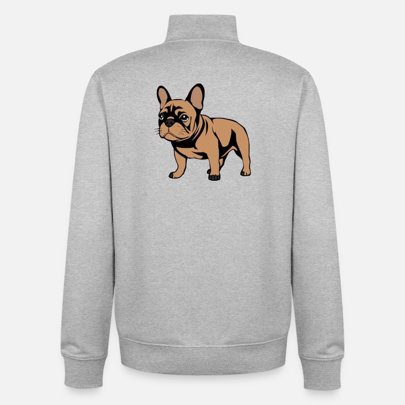 Chiens bouledogues français cadeau de Noël - Sweat zippé unisexe en coton bio Stanley/Stella - gris chiné