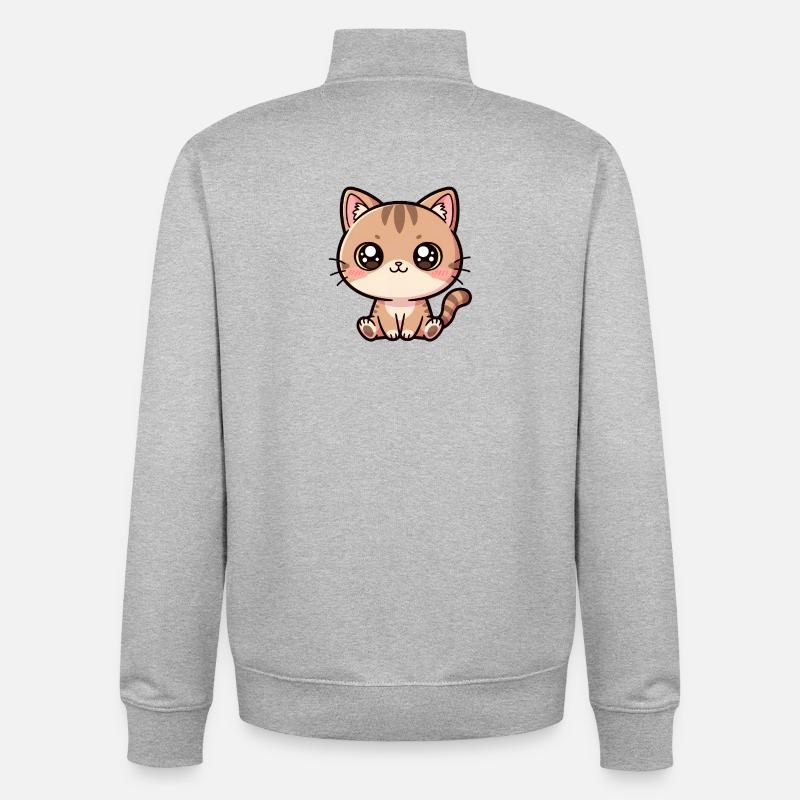 Portrait du chaton de Kawaii - Sweat zippé unisexe en coton bio Stanley/Stella - gris chiné