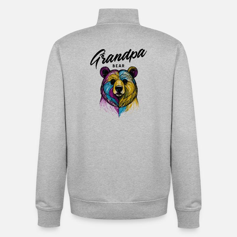 Ourse Arc-en-Ciel Split Grandpa Bear - Sweat zippé unisexe en coton bio Stanley/Stella - gris chiné